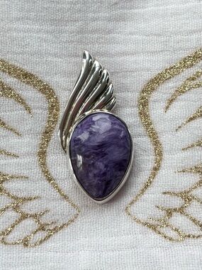 Sterling Silver Wing Pendant with Purple Charolite Stone
